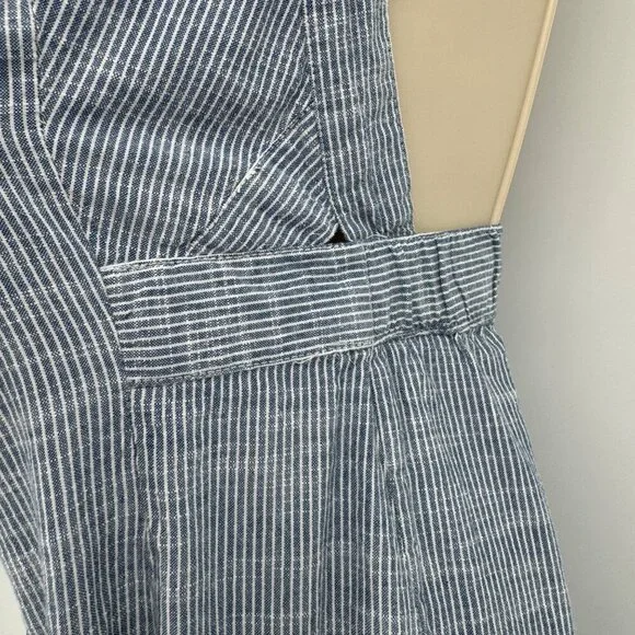 JAPNA Women's Size M Romper Jumpsuit Blue Striped straight  Leg 100% Cotton Casu - Picture 6 of 14